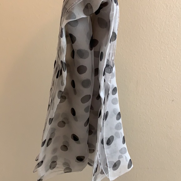 Black Polka Dot White Fine Silk Scarf - Picture 5 of 14